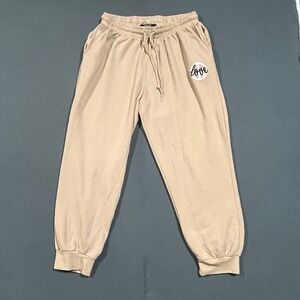 Jolie & Joy Womens L Beige Love Graphic Sweatpants Joggers Pants Cozy‎ Winter